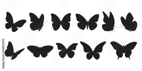 Butterfly  black Silhouette Vector Set, Monarch Butterfly Clipart Collection vector.