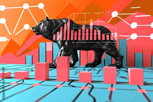 bear market chart, bear around finance elements, stock market is on a bear trend