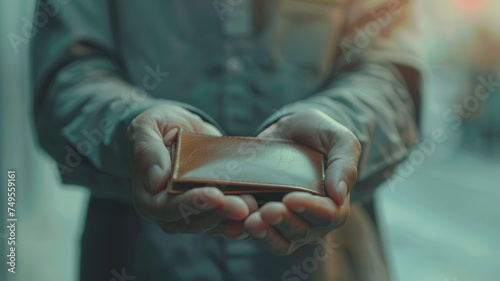Close-up of hands holding a brown wallet © SashaMagic