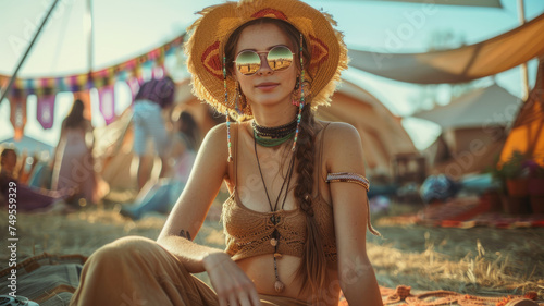 Hipster woman at music festival