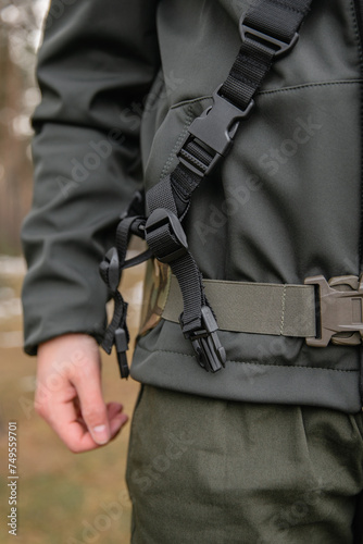 Tactical protection in camouflage color for the convenience and comfort of soldiers. Special military clothing accessories