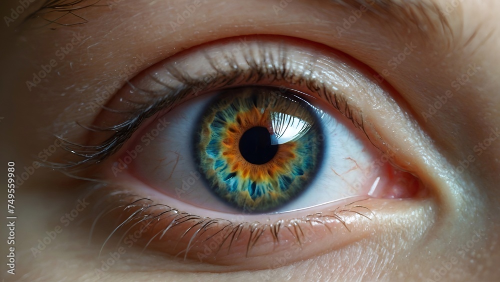 Fototapeta premium an eye seeing the universe, close up view, eyeball, eye care concept.