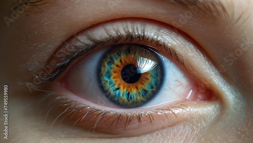 an eye seeing the universe, close up view, eyeball, eye care concept.