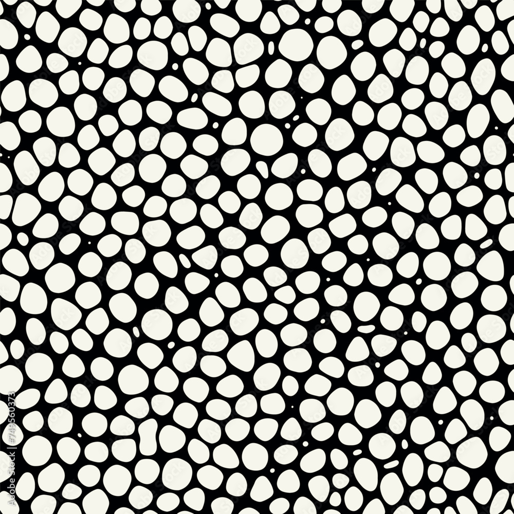 Vector seamless pattern. Abstract dotted texture. Monochrome warped surface. Creative spotty background. Monochrome scattered spots. Can be used as swatch for illustrator.