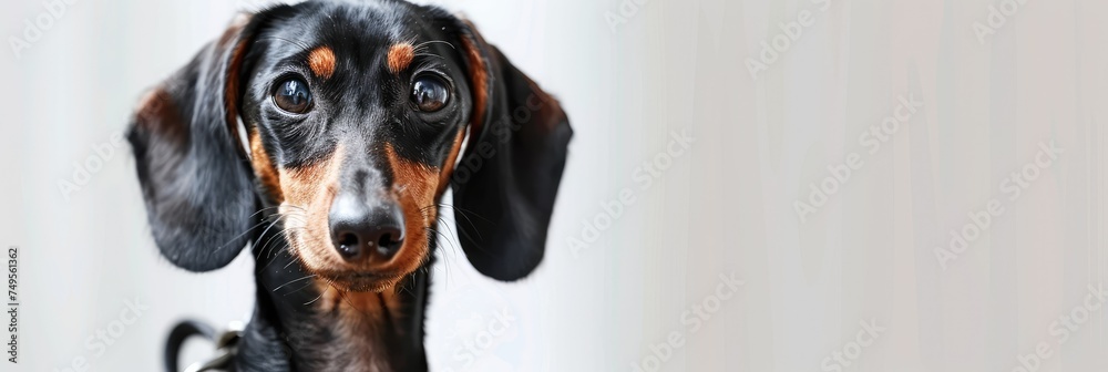 Portrait of a black and tan dachshund - A charming portrait of a black and tan dachshund with a penetrating gaze and playful pose against a neutral background