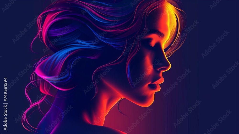 Vibrant Woman in Glowing Vector Art