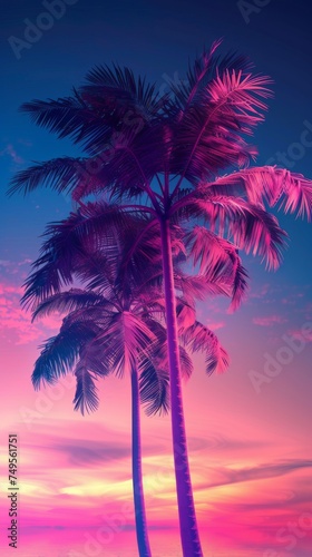 Background Texture in the Neon Palm Silhouette Electric Night Style created with Generative AI Technology © Sentoriak