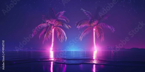 Background Texture in the Neon Palm Silhouette Electric Night Style created with Generative AI Technology