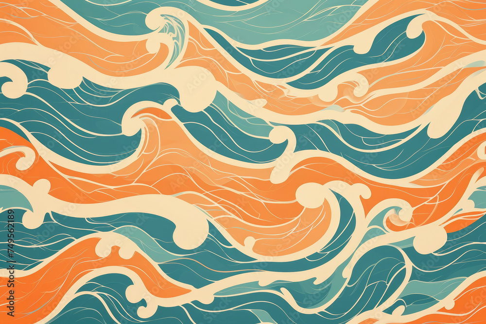 A background with a surfing pattern in shades of orange and blue A background with a surfing pattern in shades of orange and blue