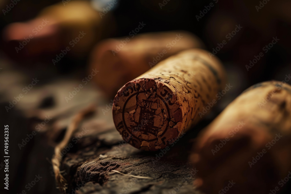 A close-up of a wine cork with the logo of a famous winery