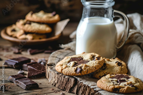 A cookie with a chocolate and a milk