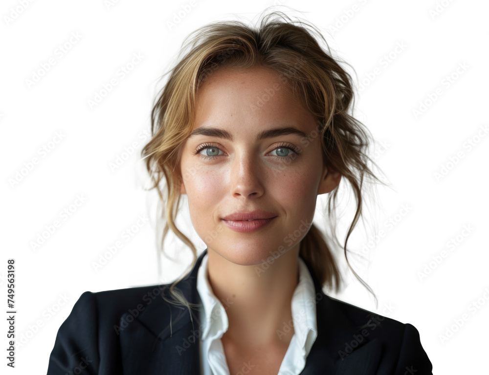 A sophisticated businesswoman in a luxurious dark suit jacket and a classic white shirt A sophisticated businesswoman in a luxurious dark suit jacket and a classic white shirt