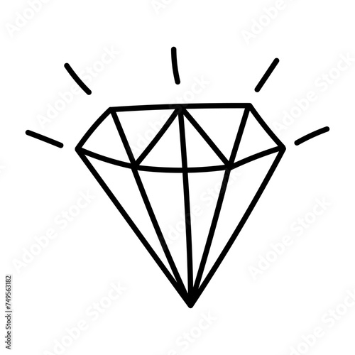 Precious diamond vector icon in doodle style. Symbol in simple design. Cartoon object hand drawn isolated on white background.