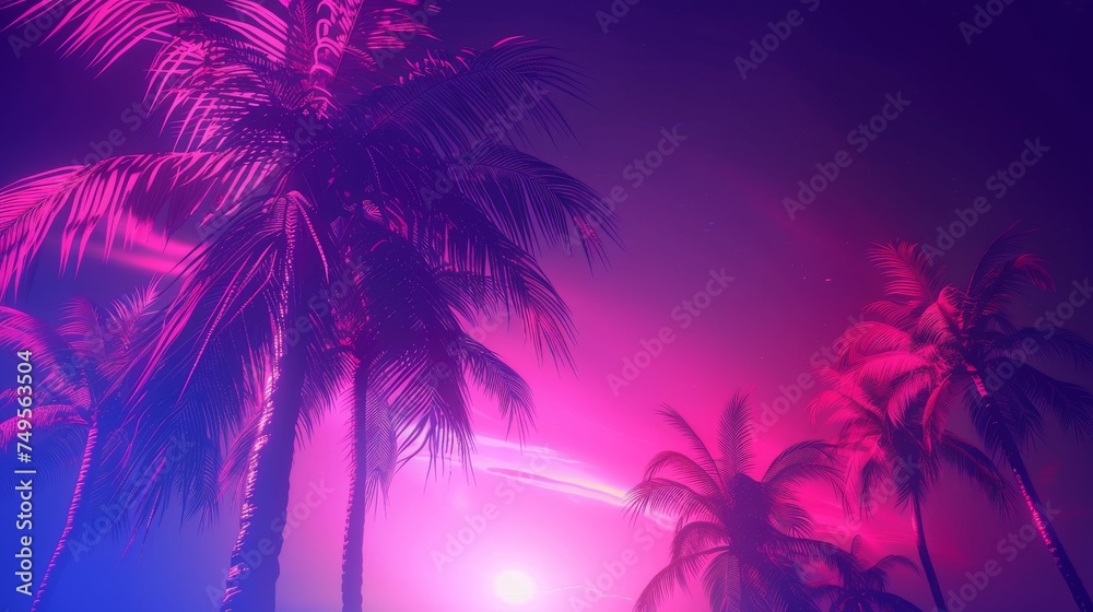 Background Texture in the Neon Palm Silhouette Electric Night Style created with Generative AI Technology	
