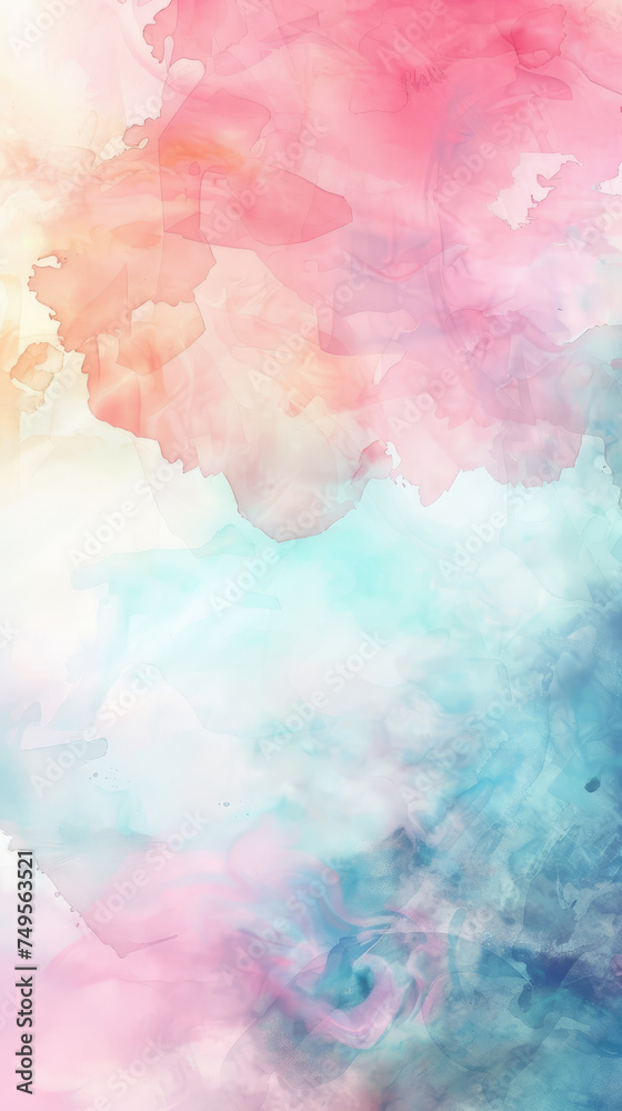 Fototapeta premium Soft pink and blue watercolor with gradient - Soft meld of pinks and blues creating a gentle gradient effect, resembling a delicate watercolor art piece