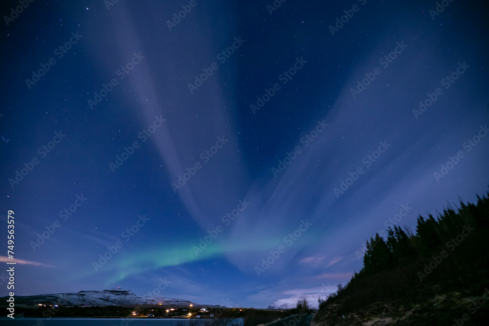 Multicolored northern lights (Aurora borealis). Spectacular auroral display. 