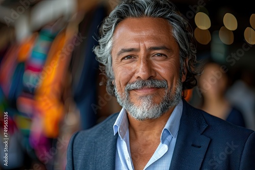 Portrait of smiling Latin businessman with gray hair looking at the camera. Copy space.