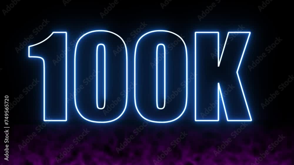 100K text with animation on black background, 100 000 Number. One hundred thousand. 100K text with animation on black background, 100 000 Number. One hundred thousand.