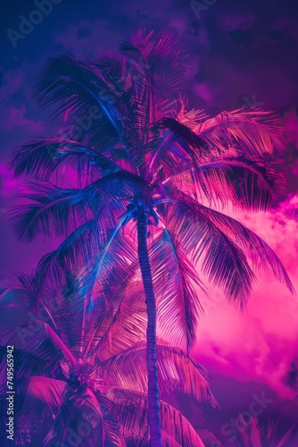 Background Texture in the Neon Palm Silhouette Electric Night Style created with Generative AI Technology   © Sentoriak