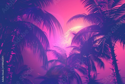 Background Texture in the Neon Palm Silhouette Electric Night Style created with Generative AI Technology 