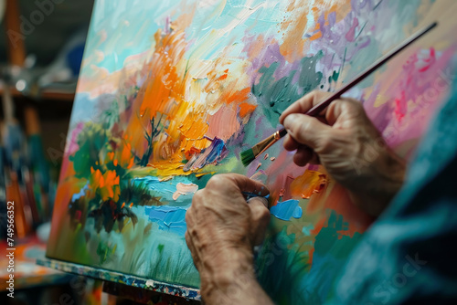 Artist at Work on Vibrant Canvas