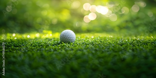 A golf ball ready for tee off on a green course. Concept Sports, Golf, Recreation, Outdoor Fun