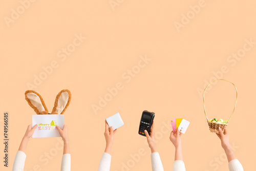 Women with payment terminal...