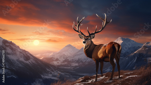 Composite image of red deer stag in Beautiful Alp © Asmara