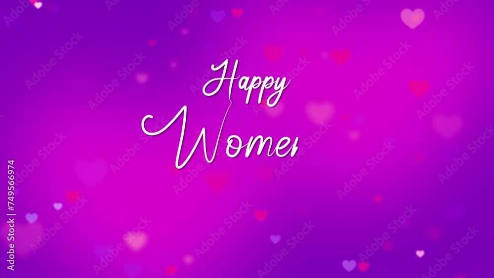happy international women's day 8th March 4k animation, text calligraphy and hearts flying
