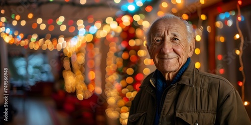 Elderly man in Christmasdecorated nursing home celebrates the festive season. Concept Christmas Celebration, Elderly Care, Festive Decor, Joyful Moments, Senior Living © Ян Заболотний