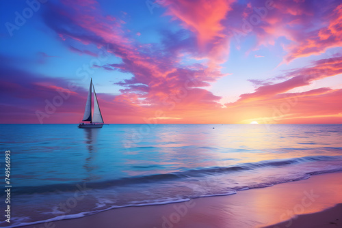 Serene Beach Sunset: The Breathtaking Palette of Nature's Beauty and Solitude