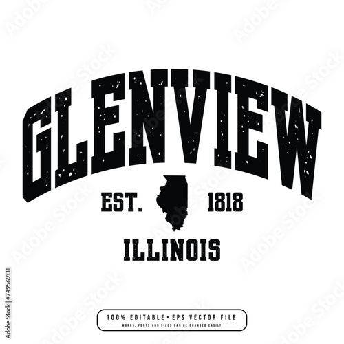 Glenview text effect vector. Editable college t-shirt design printable text effect vector photo