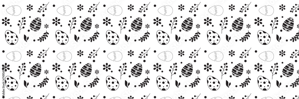 Easter eggs horizontal seamless pattern. Easter seamless border. Easter decoration with easter eggs. Hand drawn easter bunnies background, Vector illustration. EPS 10 Easter eggs horizontal seamless pattern. Easter seamless border. Easter decoration with easter eggs. Hand drawn easter bunnies background, Vector illustration. EPS 10