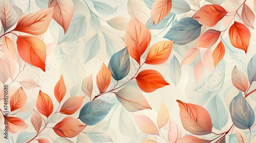 Beautiful floral motif. Leaves intertwined in a seamless pattern on a gentle background