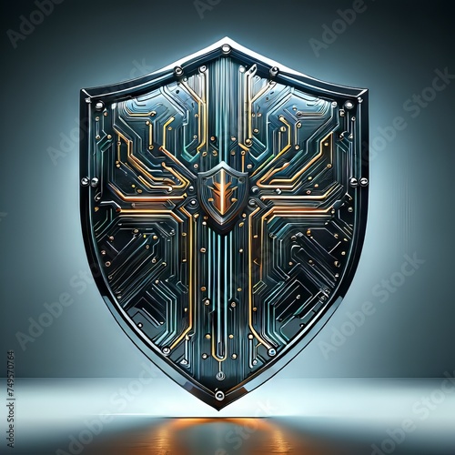 Shield with circuit pattern glowing and reflecting | Perferct for illustrating data protection photo