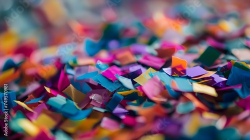a close-up of a single piece of colorful confetti, with intricate patterns and shapes