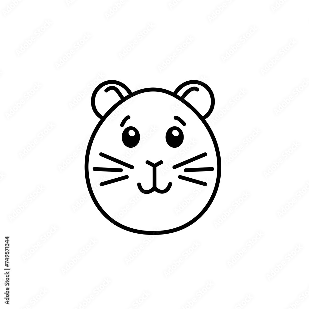 A minimalist illustration of a smiley hamster, outlined in elegant black lines, positioned centrally on a white background. Created Using: fine line ink, simplicity for logo use, high contrast, clear A minimalist illustration of a smiley hamster, outlined in elegant black lines, positioned centrally on a white background. Created Using: fine line ink, simplicity for logo use, high contrast, clear