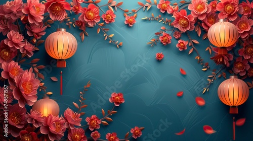 Celebration Spring Flowers Chinese Styleflat design photo