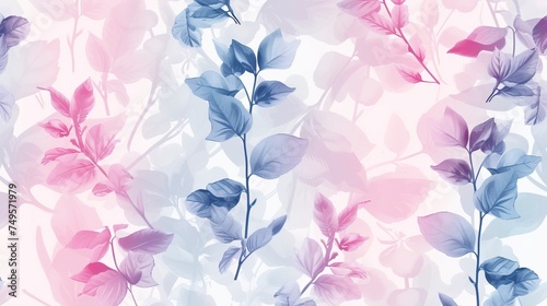 Delicate pastel silhouette of leaves and flowers seamless pattern