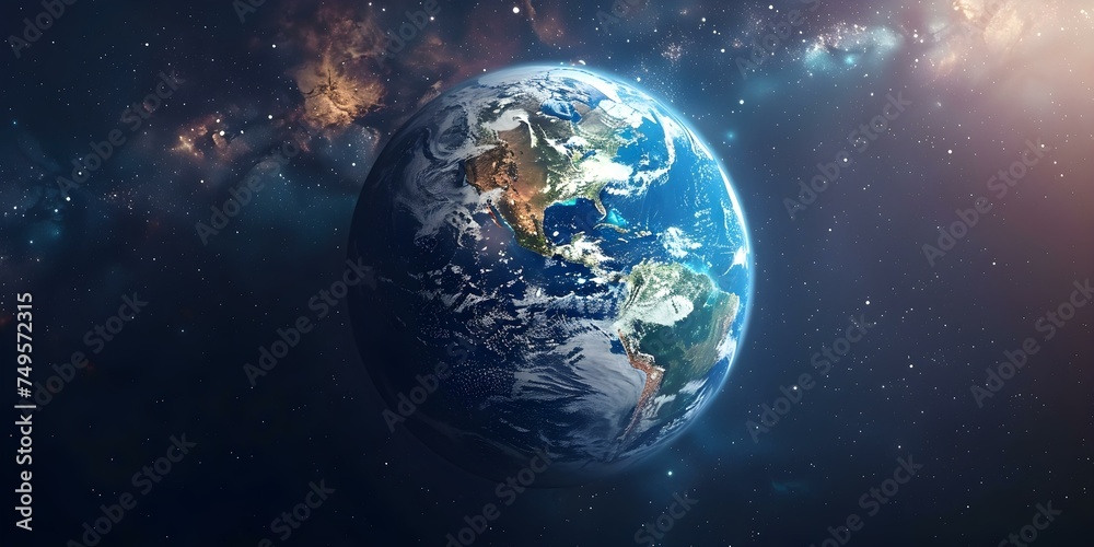 Realistic view of Earth from space with detailed surface and world map. Concept Space Photography, Earth's Surface, World Map, Realistic Views, Detailed Imaging