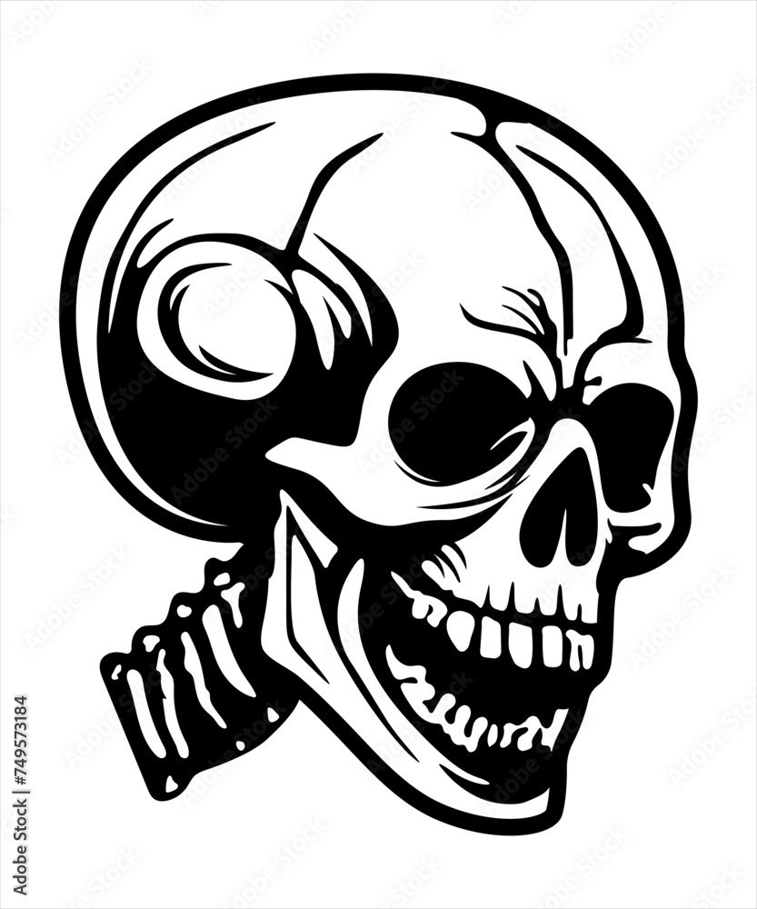 Vector Human Skull Silhouette. Skull in retro vintage style. Skull vector illustration. Halloween human skulls vector illustration. black skull silhouette vector