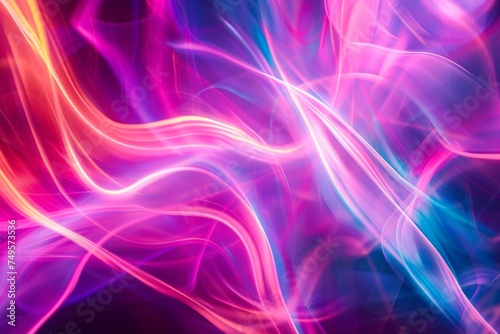 Abstract curved lines neon light design background. AI generative art