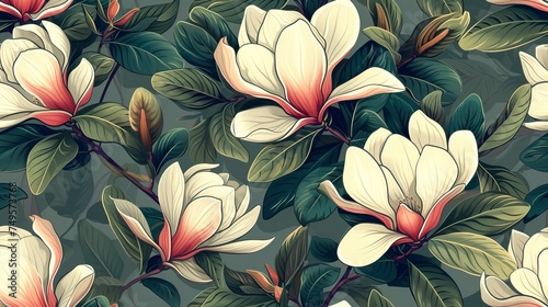 Lovely seamless pattern with exotic magnolia