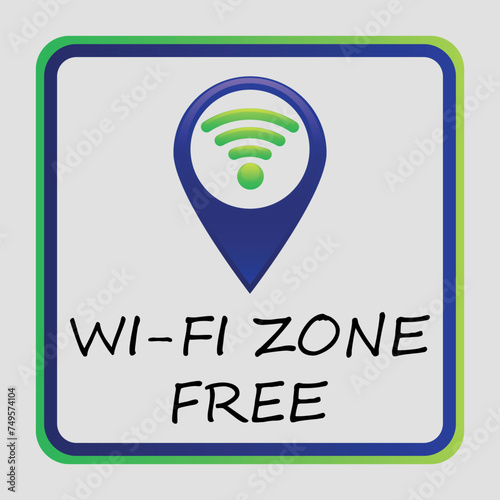 Blue 3D geolocation mark with a free Wi-Fi zone icon. Vector