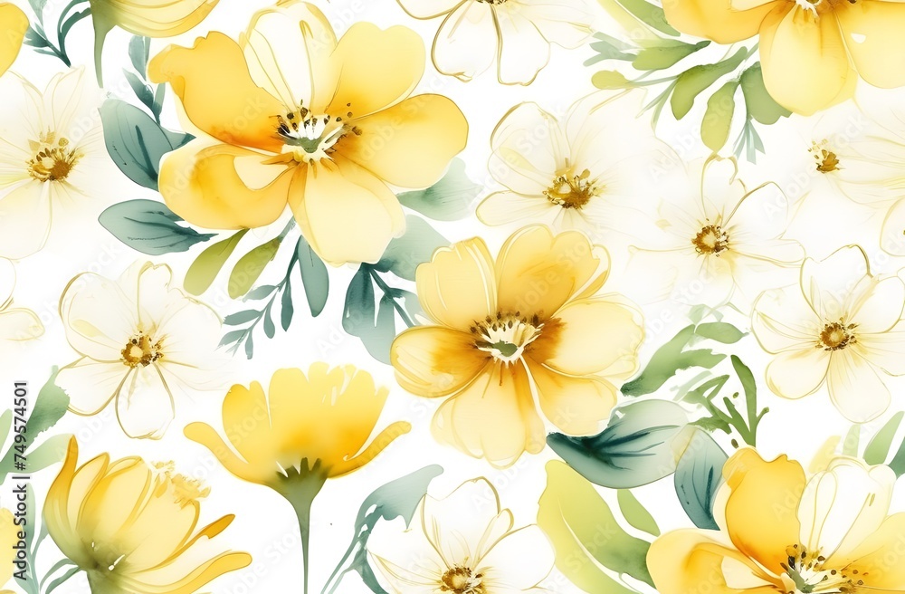 Fototapeta premium Floral watercolor background with yellow flowers. Abstract watercolor flowers background. Printing on postcards, packages, banners.