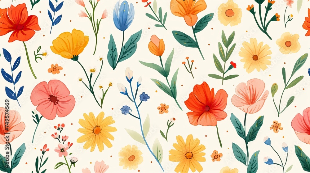 Simple seamless pattern of hand drawn gouache flowers Simple seamless pattern of hand drawn gouache flowers