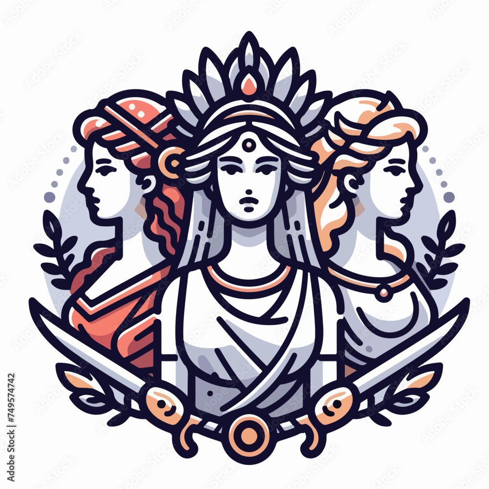 Artemis, the patron and protector of young girls vector icon illustration sticker.
