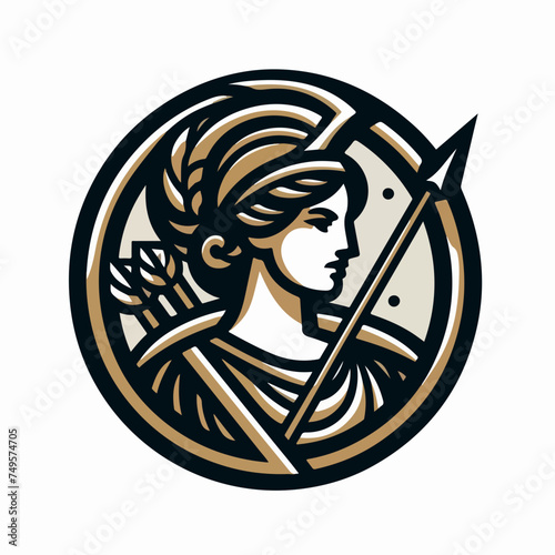 Artemis, the patron and protector of young girls vector icon illustration sticker.