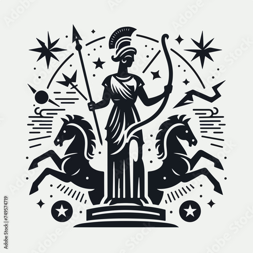 Artemis, the patron and protector of young girls vector icon illustration sticker.