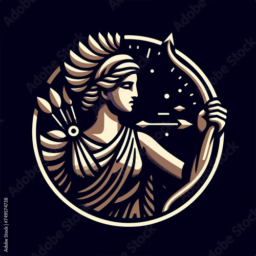 Artemis, the patron and protector of young girls vector icon illustration sticker.